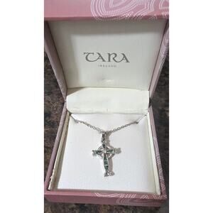 Silver Celtic Cross 8" Necklace Tara Ireland Jewelry Green Allergy Safe